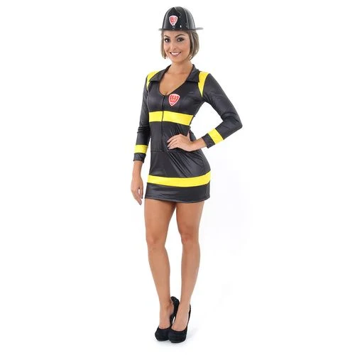 Fantasia Bombeira Preta Adulto e Infantil - Heat Girls