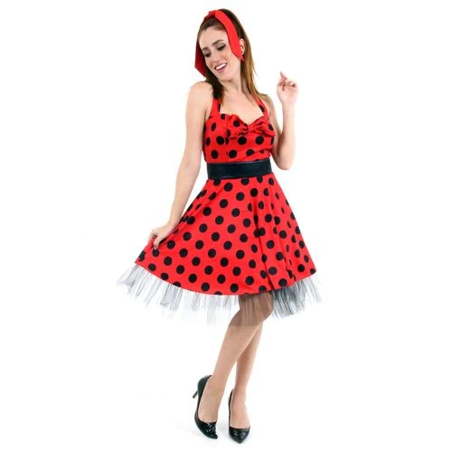 Fantasia Anos 60 Vestido Vermelho Adulto e Infantil - Carnaval