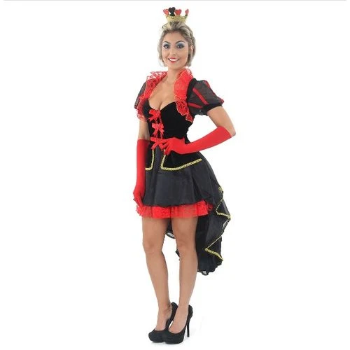 Fantasia Dama de Copas Vestido Luxo Adulto e Infantil com Luvas e Tiara
