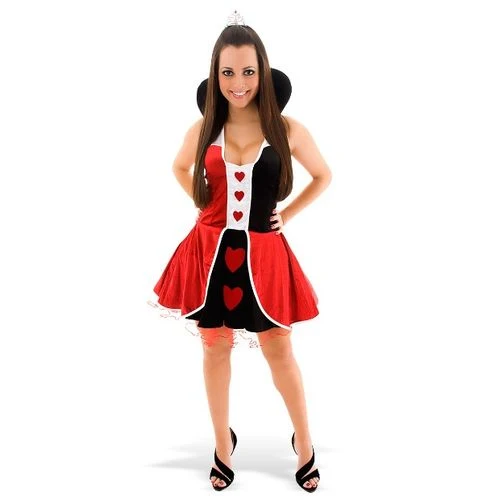 Fantasia Dama de Copas Vestido Adulto e Infantil com Tiara