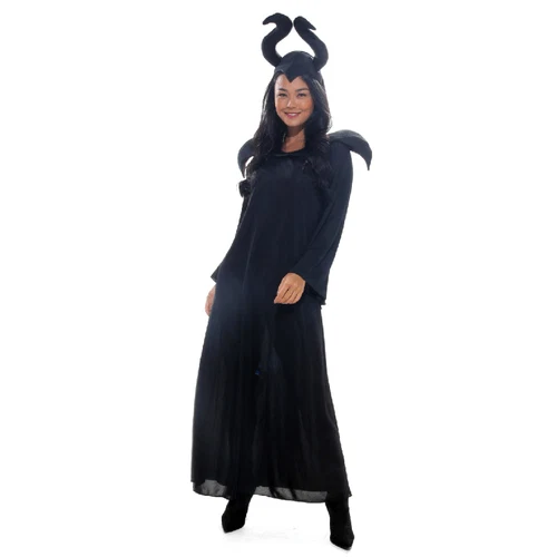 Fantasia Rainha do Mal Malévola Vestido Adulto e Infantil com Tiara - Halloween