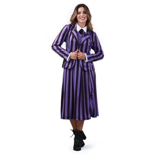Fantasia Wandinha Adulta Uniforme Colegial Roxo Halloween Luxo