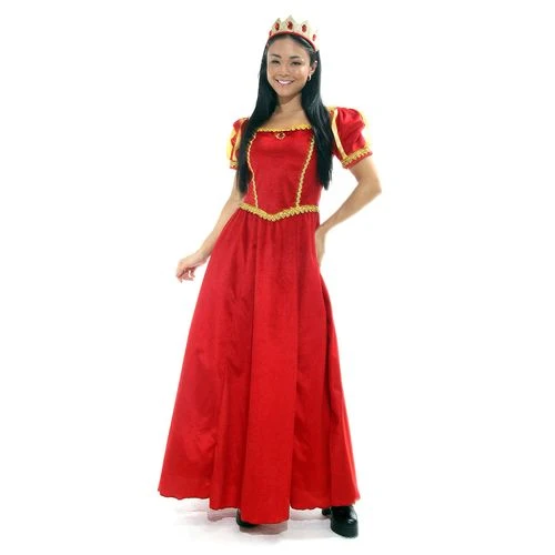Fantasia de Rainha Vestido Adulto e Infantil de Veludo Vermelho e Coroa