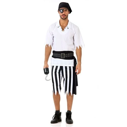 Fantasia Pirata Masculino Black Adulto e Infantil com Bandana e Tapa Olho