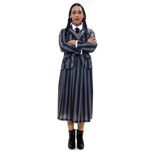 Fantasia Halloween Wandinha Uniforme Cinza Feminino Adulto e Infantil