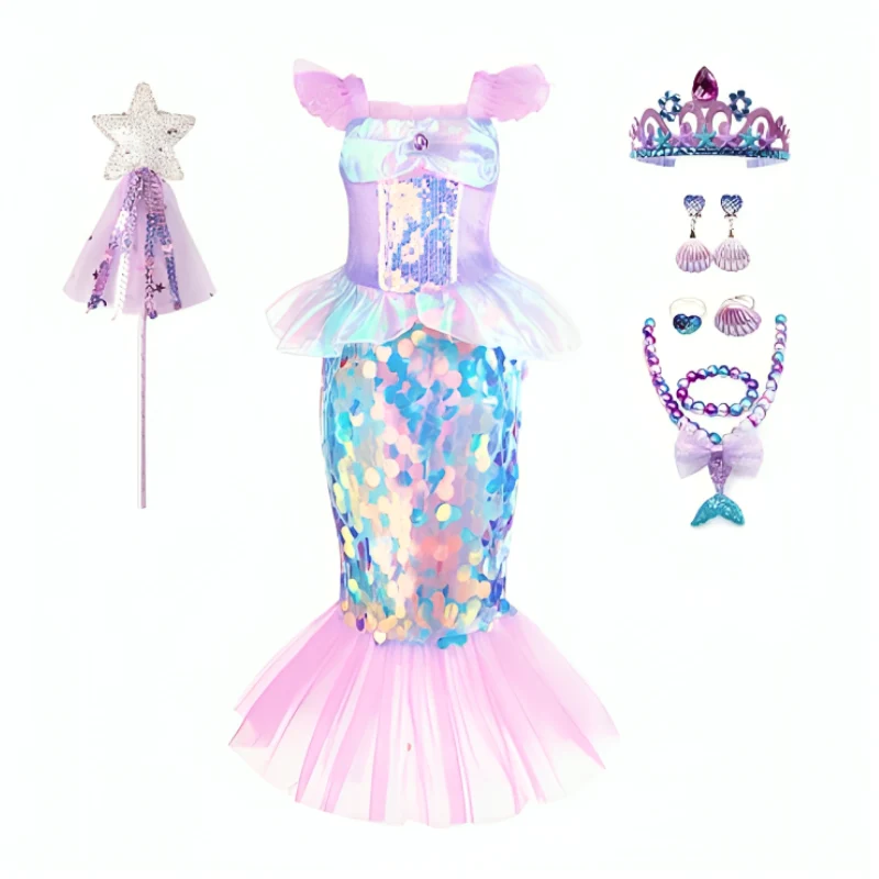 Vestido Infantil e Adulto Ariel Rosa com Lantejolas